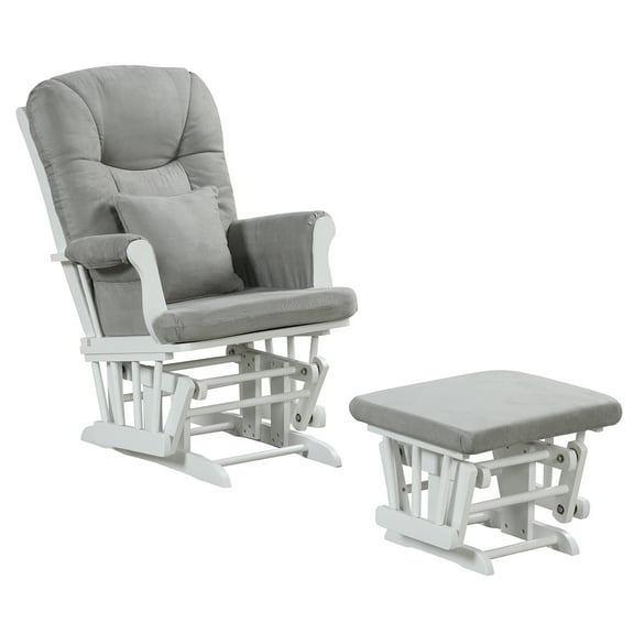 Angel Line Monterey II Glider and Ottoman, White Finish with Gray Cushions