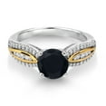 thumbnail image 2 of Gem Stone King 925 Silver and 10K Yellow Gold Black Onyx and White Lab Grown Diamond Engagement Ring for Women | 1.53 Cttw | Round 7MM | Gemstone Birthstone (Size 9), 2 of 3