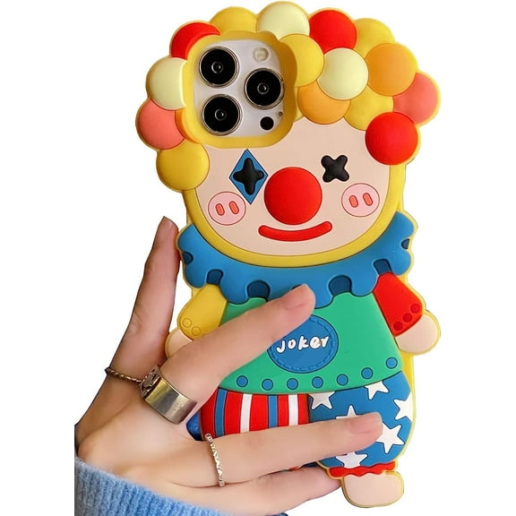 Cute Case for iPhone 15 Pro 6.1'', 3D Cartoon Clown Phone Case Fashion Cool Funny Silly Boy Soft Rubber Shockproof Protective Case for iPhone Silicone Cover for Women Girls