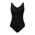 thumbnail image 5 of Bjutir Womens 1 Piece Swimsuit High Waist Swimwear Straps V Neck With Cups Sexy Fashionable Swimsuits With Colour Blocking Summer Ruched Shapewear Bath Suit Black L, 5 of 6