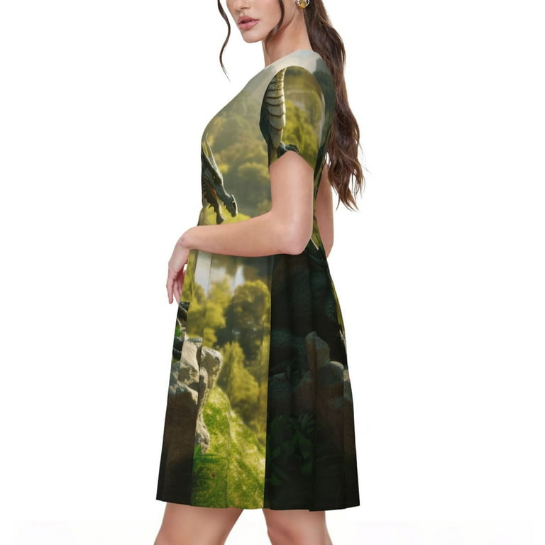 green dragon maxi dress Giffniseti Tropical & Chinese Dragon Print Maxi Dress