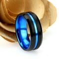 thumbnail image 2 of Men's Women's Tungsten Wedding Band Engagement Ring 8mm Rose Gold Plated Grooved Ring Anodized Blue Aluminum Sleeve, SZ 11.5, 2 of 3