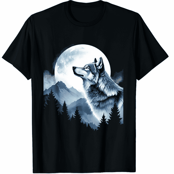 Arctic Grey Timber Wolf Under the Moon & Stars Design T-Shirt for Men Women