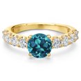 thumbnail image 3 of Gem Stone King 14K Yellow Gold London Blue Topaz and Lab Grown Diamond Engagement Ring for Women | 2.58 Cttw | Round 7MM | Gemstone November Birthstone | Size 9, 3 of 6