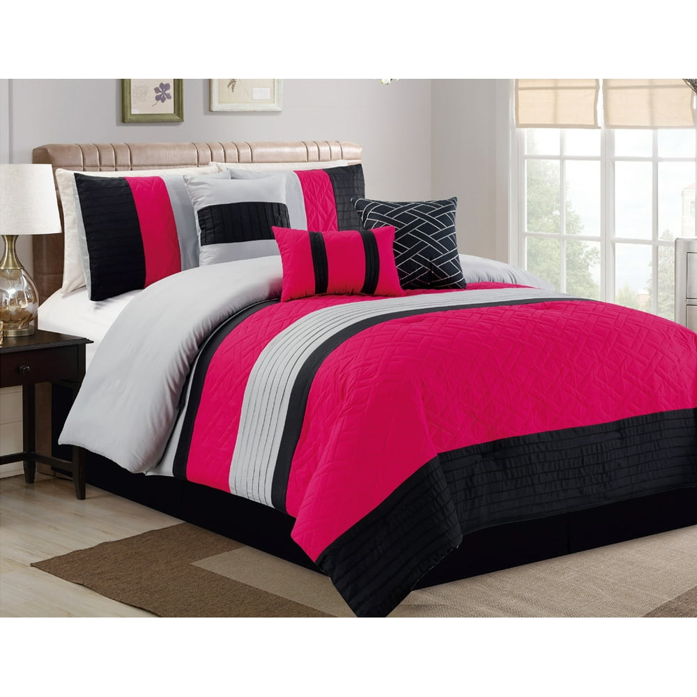 Empire Home 7 Piece Hot Pink & Black Elegant Spring Embossed Comforter