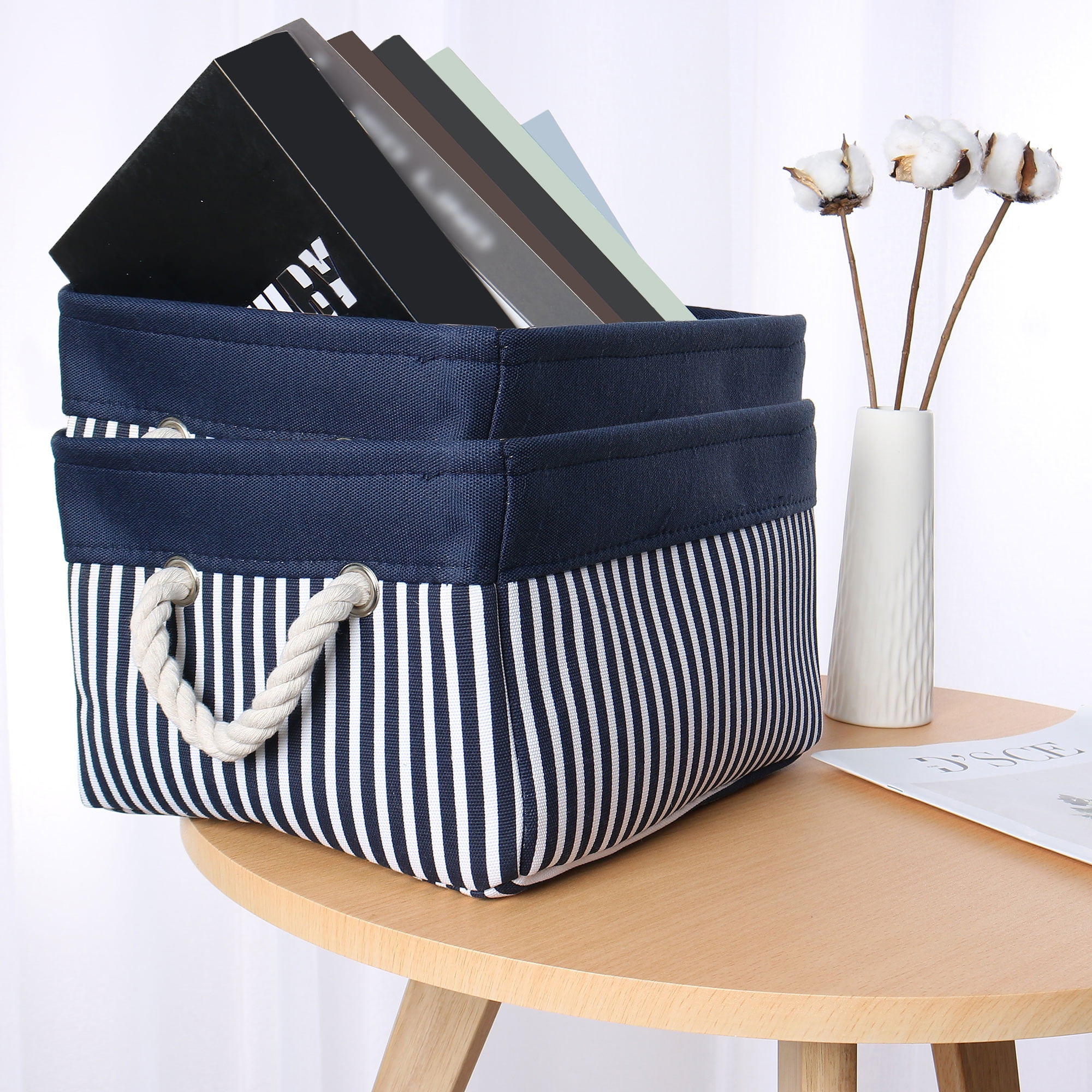 Fabric Storage Bins Foldable Laundry Baskets for Bedroom Set of 2 Navy