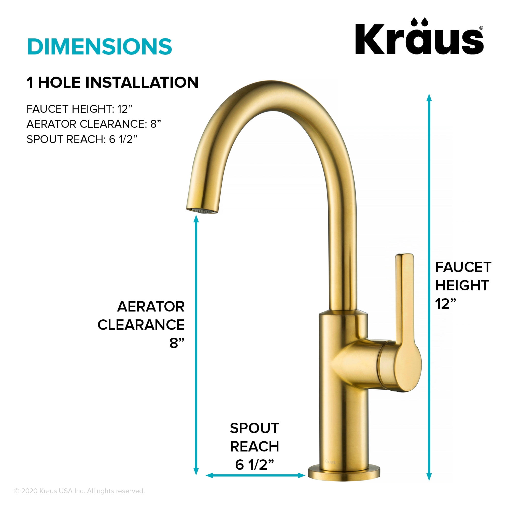 Kraus Oletto Single Handle Kitchen Bar Faucet in Brushed Brass