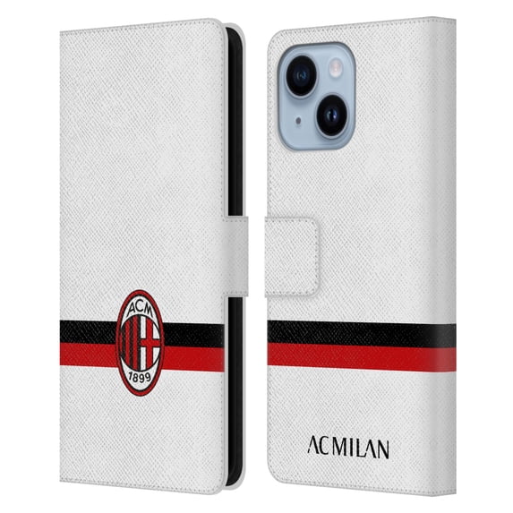 Head Case Designs Officially Licensed AC Milan Crest White Leather Book Wallet Case Cover Compatible with Apple iPhone 14 Plus