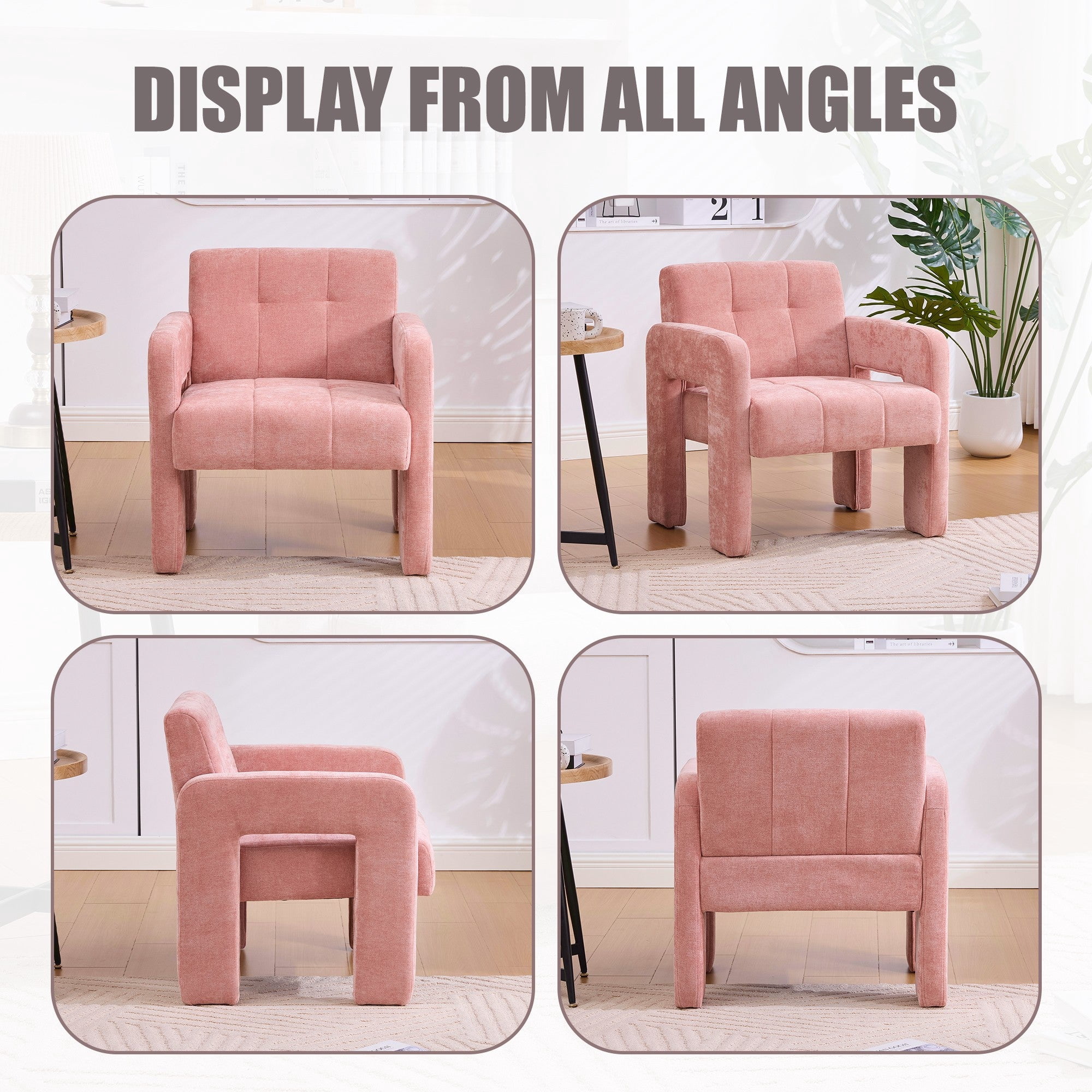 Sailvan Modern Minimalist Single Armchair,Soft Chenille Accent Chair for Living Room,Bedroom & Office,Comfy Nordic Reading Chair Pink