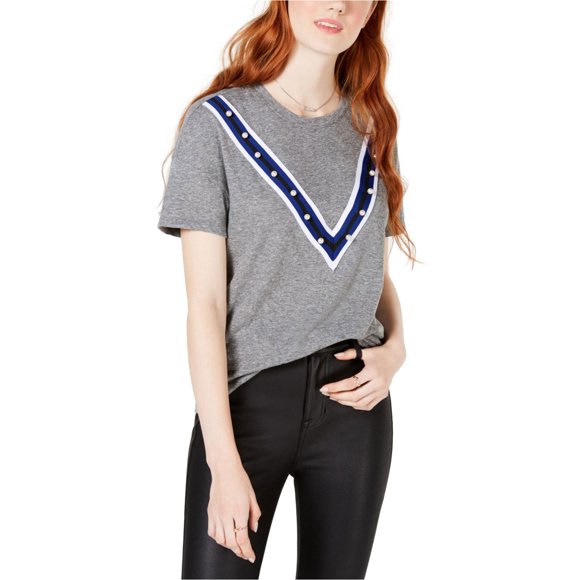 Carbon Copy Womens Pearl Stripe Embellished T-Shirt, Grey, Medium