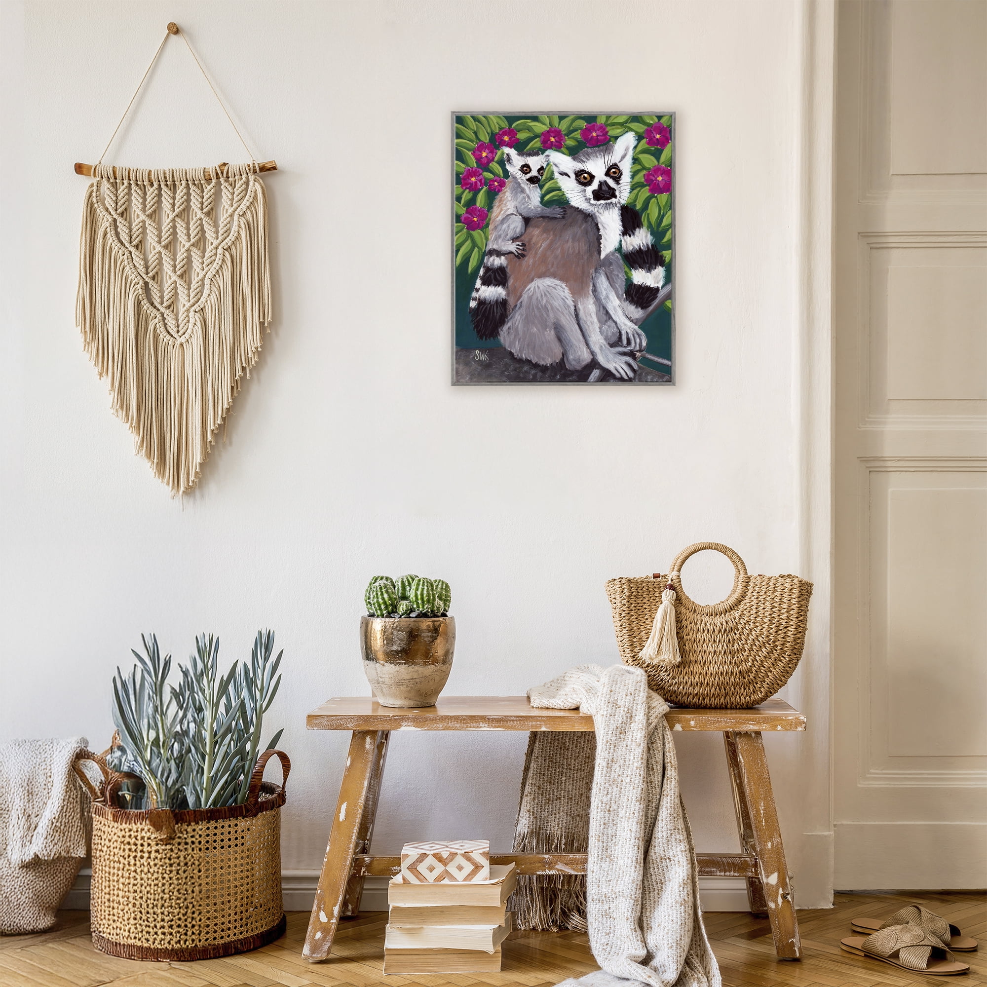 Stupell Industries Ring Tailed Lemur Mama & Baby Gray Framed Giclee Art, design by Sarah Waldron Kimball