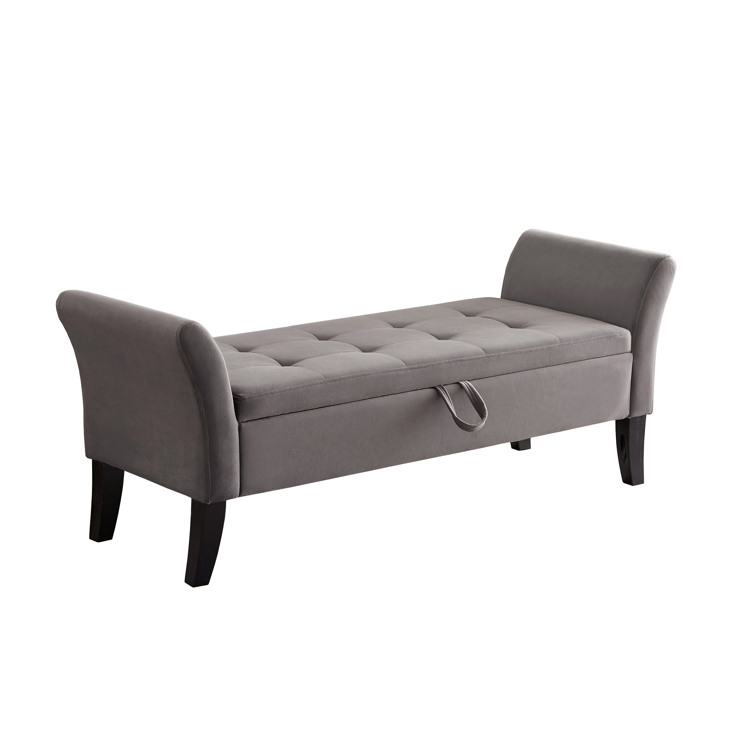 Aukfa End of Bed Bench with Curved Arms, 51.5" Velvet Tufted Upholstered Storage Ottoman Entryway Bench - Gray