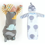 100% coton nouveau-né bébé bébé Swaddle Wrap couverture sac de couchage + chapeau 0-12 mois