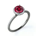 thumbnail image 3 of JeenMata Petite Pave Design 1 TCW Round Cut Lab Created Ruby and Moissanite Classic Halo Engagement Ring in 18K Black Gold Plating over Silver, 3 of 7