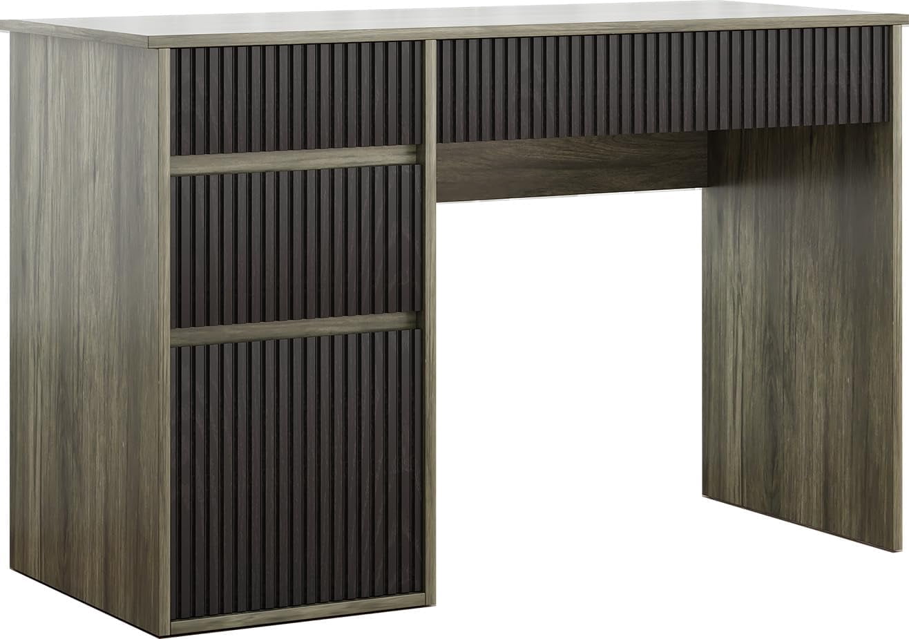 DreamCurship 48 inch Computer Desk with 4 Storage Drawers, Home Office Desks with Hidden Handle, Wooden Desk for Small Spaces, Grey