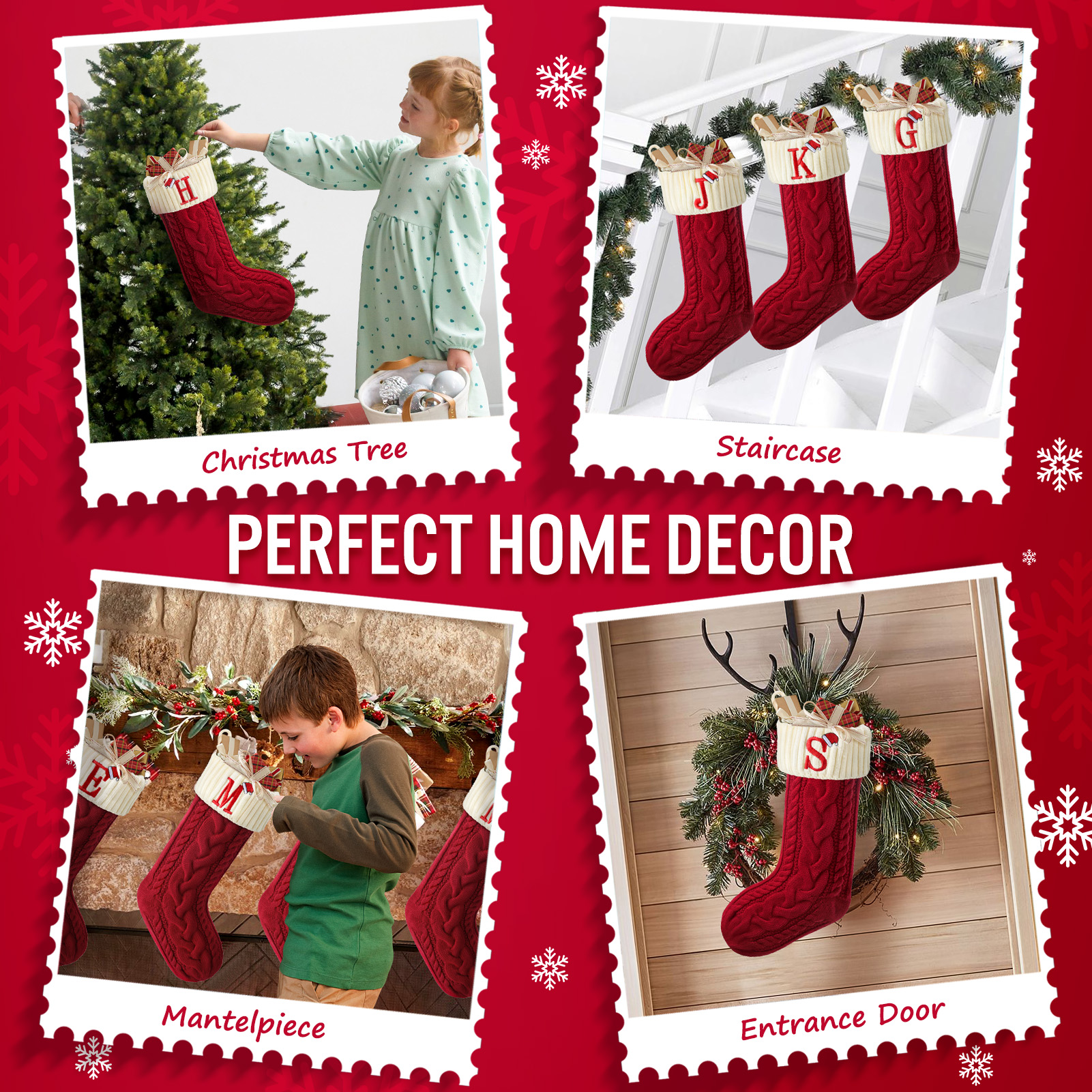 Ayieyill Christmas Stocking with Letter J - Red photo 6