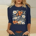 thumbnail image 4 of qucoqpe Women's Summer Fashion Floral Printed Blouses Tops Casual Loose Fit Crew Neck 3/4 Sleeve Shirts, 4 of 5