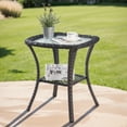 thumbnail image 2 of PARKWELL Outdoor Patio Side Table Square Wicker End Table with Glass Top, Brown, 2 of 8