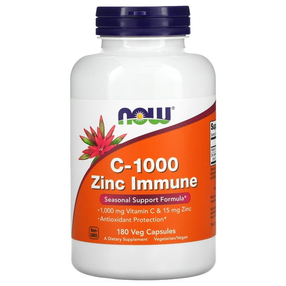 NOW Foods Supplements, C-1000  Zinc Immune, Seasonal Support Formula*, Antioxidant Protection*, 180 Veg Capsules