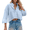 Light Blue, variant on Zeagoo Womens Work Shirts Cropped Button Down Long Sleeve Tops V Neck Collared Business Casual Blouses
