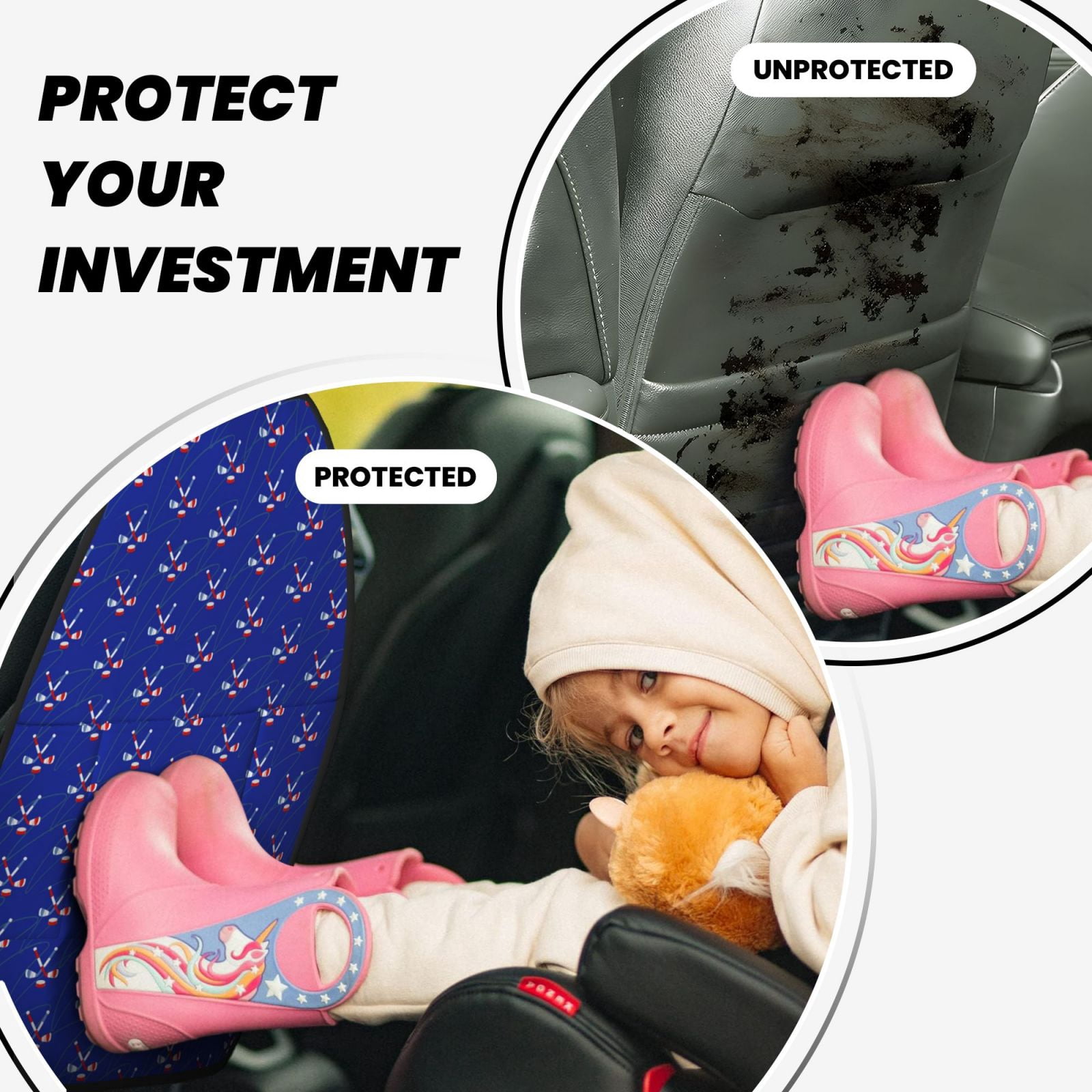 Xecao Hockey Pattern Car Seat Back Protector 2 Pack Large Capacity Pocket, Kick Mats Back Seat Protector