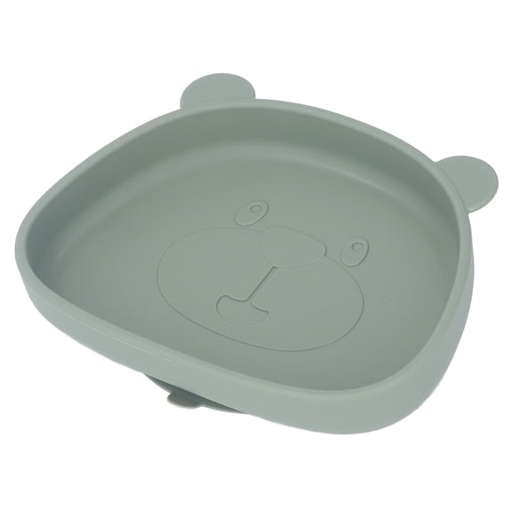 Panda Shaped Silicone Suction Toddler Feeding Plate Anti Slip Division Baby Self Eating Dish Tableware Washable Reusable Dishwasher Safe Meal Tray Olive Green 10 inches / 25.4 cm