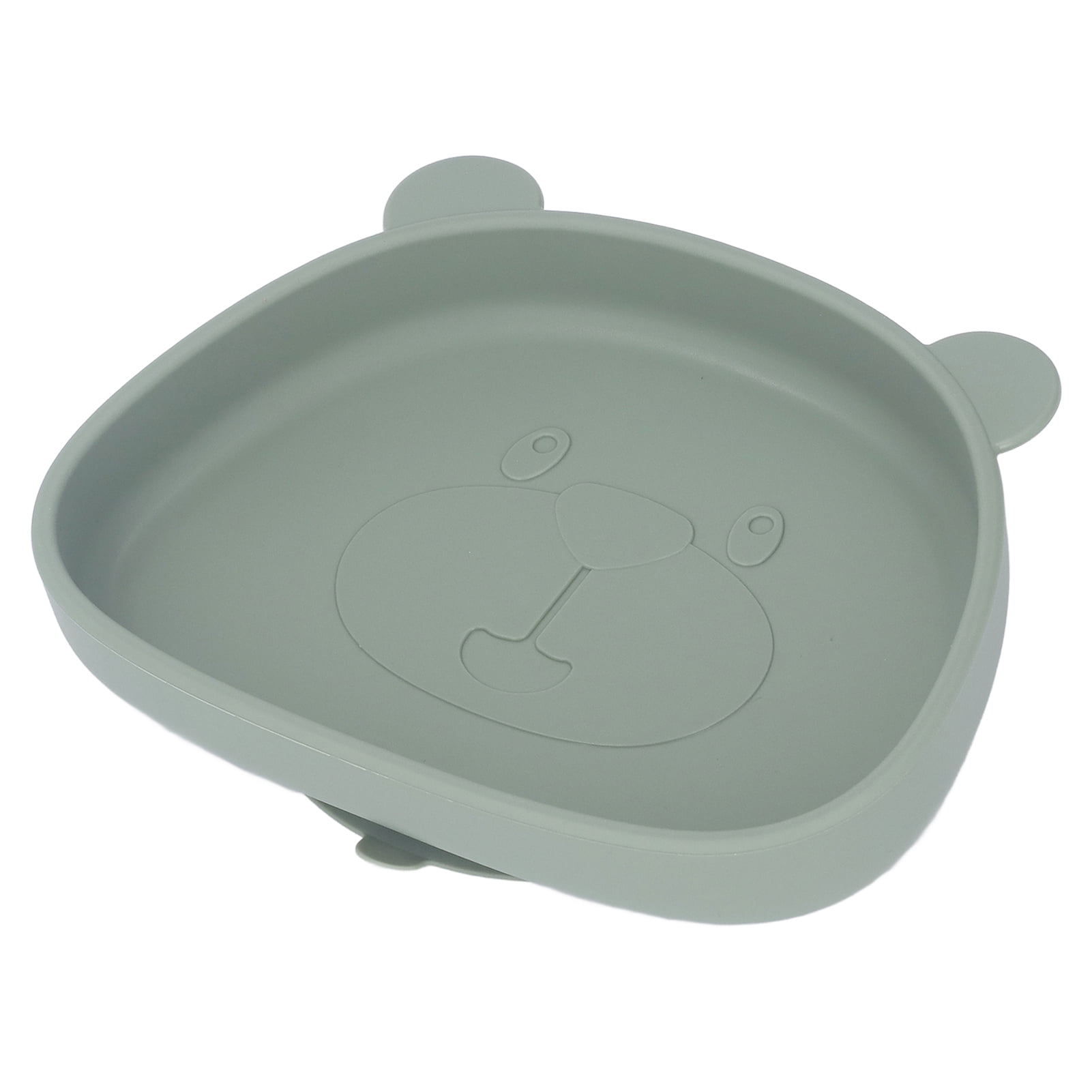 Cute Panda Shaped Baby Silicone Plate Premium Toddler Suction Plate Food Grade Feeding Supply for Self Feeding Infants Olive Green 10 inches / 25.4 cm