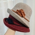 thumbnail image 3 of CoCopeaunts Bucket Hat for Women Solid Color Vintage Bowler Hat Round Roll-up Brim Warm Autumn Winter Hat Felt Leaf Hatband, 3 of 8