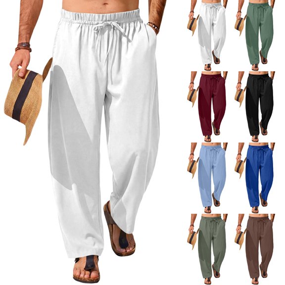 Men's Casual Pants Summer Beach Pants Loose Fit with Elastic Waist Drawstring Wide Leg Barrel Pants Lightweight Summer Yoga Trousers Black L