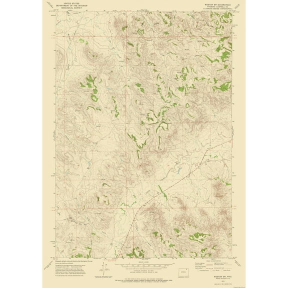 Topographical Map - South West Weston Wyoming Quad - USGS 1972 - 23 x 32.59 - Vintage Wall Art