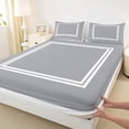 thumbnail image 3 of Homewish Fashion Square Adult Queen Sheet Sets, Modern Abstract Stripes Flat Sheet, Grey White Lines Queen Fitted Sheet, Lightweight Room Decor, 4-Piece, 3 of 7