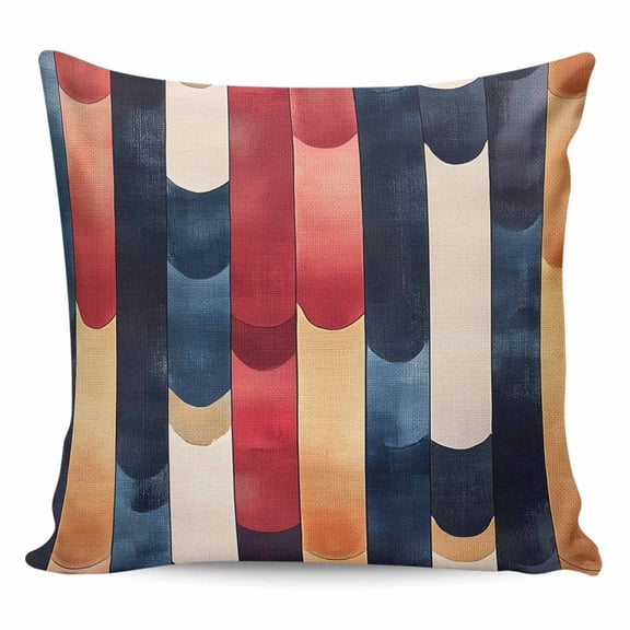 Throw Pillow Covers 16x16 Inch, Red Blue Brown Decorative Pillow Cases for Couch Sofa Bed, Vintage Modernism Color Block Cotton Linen Square Home Decor Pillowcases with Hidden Zipper