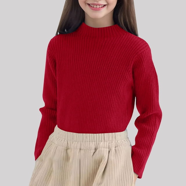 XIMIN Chandail Tricoté à Col Roulé Manches Longues Côtelé pour Bébé Fille Automne Hiver Chaud Basique Décontracté