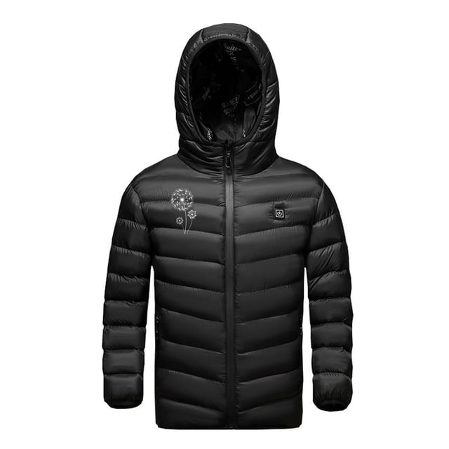 Penkiiy Heated Jacket for Kids USB Intelligent Constant Temperature Heated Windproof Plus Size Children Winter 3 Heated Jacket Coat 6-7 Years Black