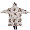 thumbnail image 2 of Oversized Wearable Blanket Hoodie,Beige Highland Cow Flower Pattern Sherpa Blanket Hoodie with Super Pockets,Super Warm Fuzzy Pullover for Women & Men, 2 of 6