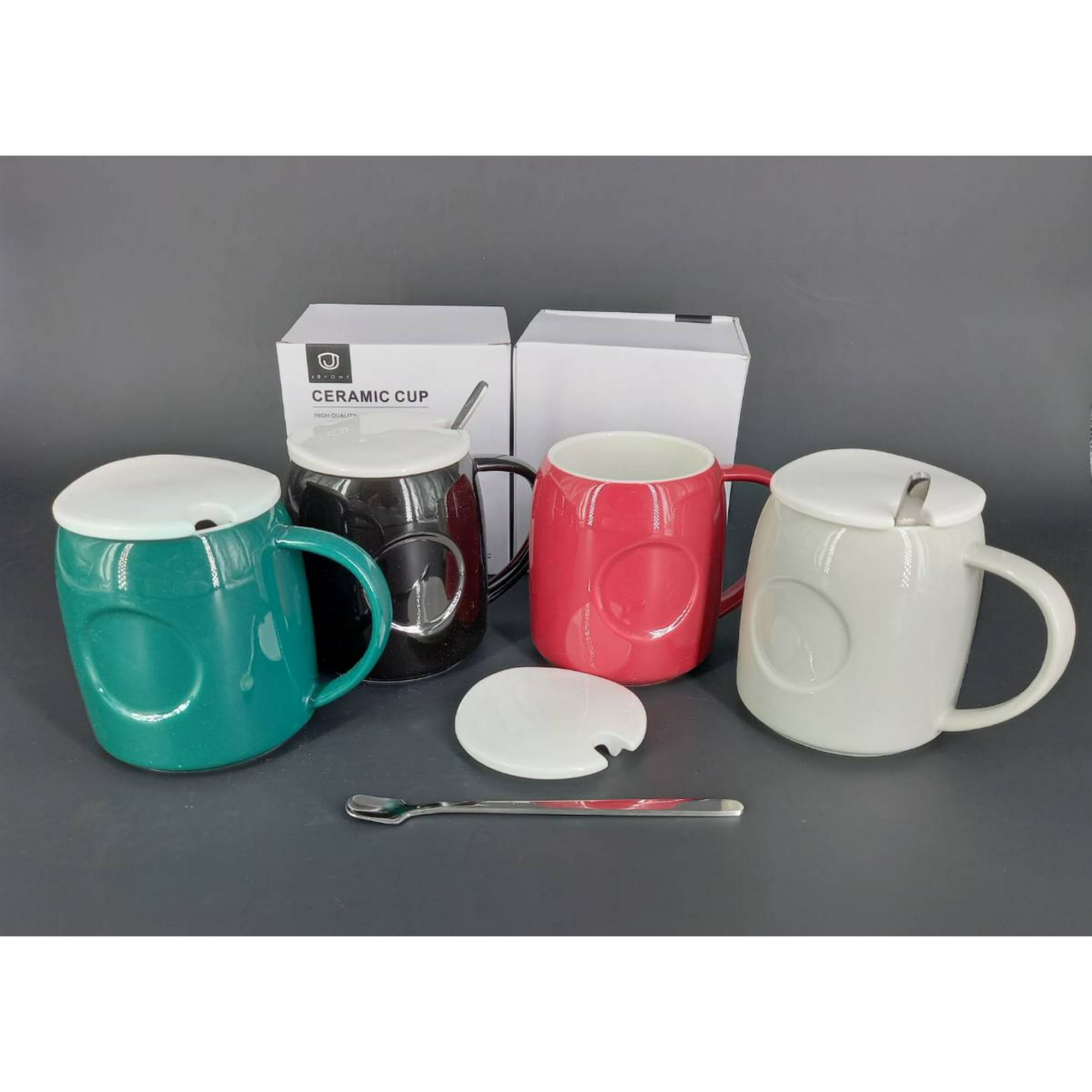 Tazón Cerámica Colores Con Tapa Y Cuchara Burdeo