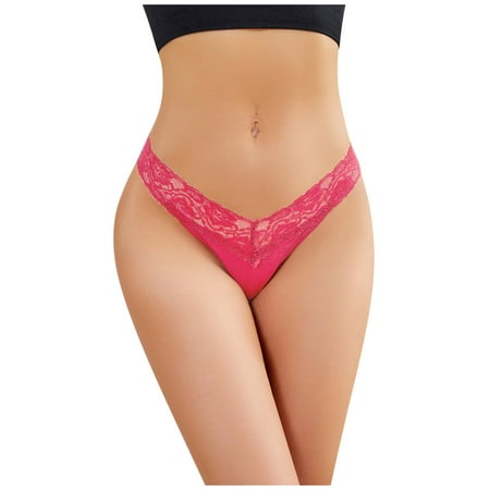 

Qcmgmg Plus Size Thong Underwear for Women T-Back Cotton Solid Low Rise Breathable Seamless Lace Panties Hot Pink XS