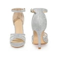 thumbnail image 4 of BLISSFUL STEP Glitter Ankle Strap Stiletto Heels Sandals for Women Silver 10, 4 of 5