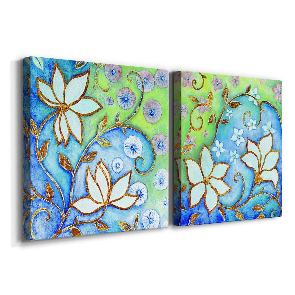 French Garden Flowers I - Premium Gallery Wrapped Canvas - Ready to Hang Set of 2 - 32 x 32 Each