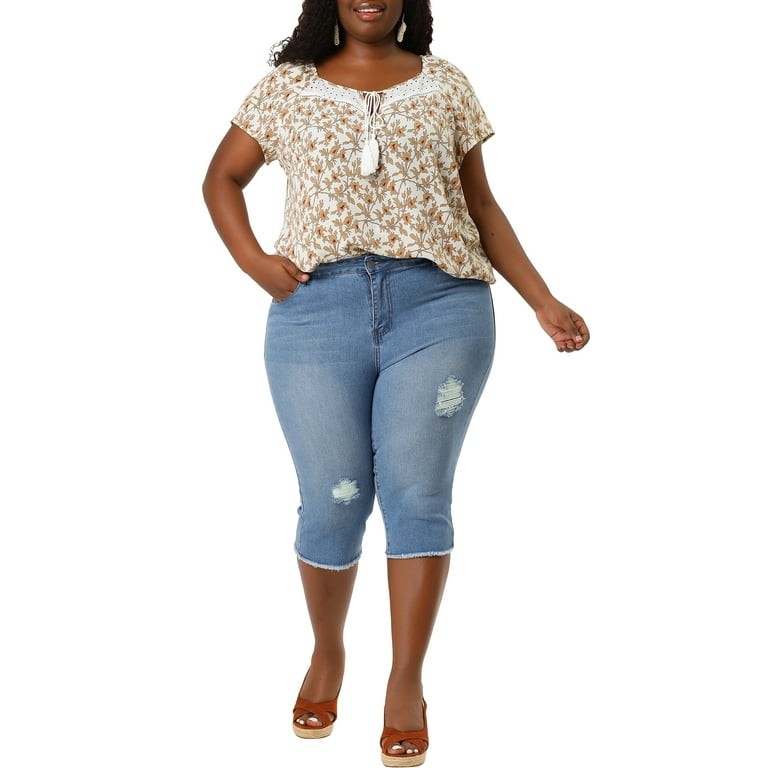Plus size cheap capri jeans