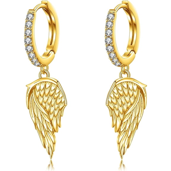 Angel Wings Earrings for Women 925 Sterling Silver 18k Gold Plated Wings Dangle Hoop Earrings Jewelry for Women