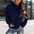 thumbnail image 2 of CIENVNSTG Solid Oversized Sweatshirts Hoodies for Women Long Sleeve Pullover with Pocket 2026 Spring Fall Trendy Tops for Daily Commute and Casual Activities Navy M, 2 of 6