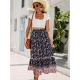 thumbnail image 4 of Maxi Skirts for Women 2025 Summer Boho Long Flowy Floral Elastic High Waist Skirt Casual Travel Skirt Dark Blue L, 4 of 9