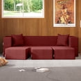 thumbnail image 2 of Porch & Den  California King Convertible Sleeper Sofa and Ottomans Berry Red Foam Velvet, 2 of 5