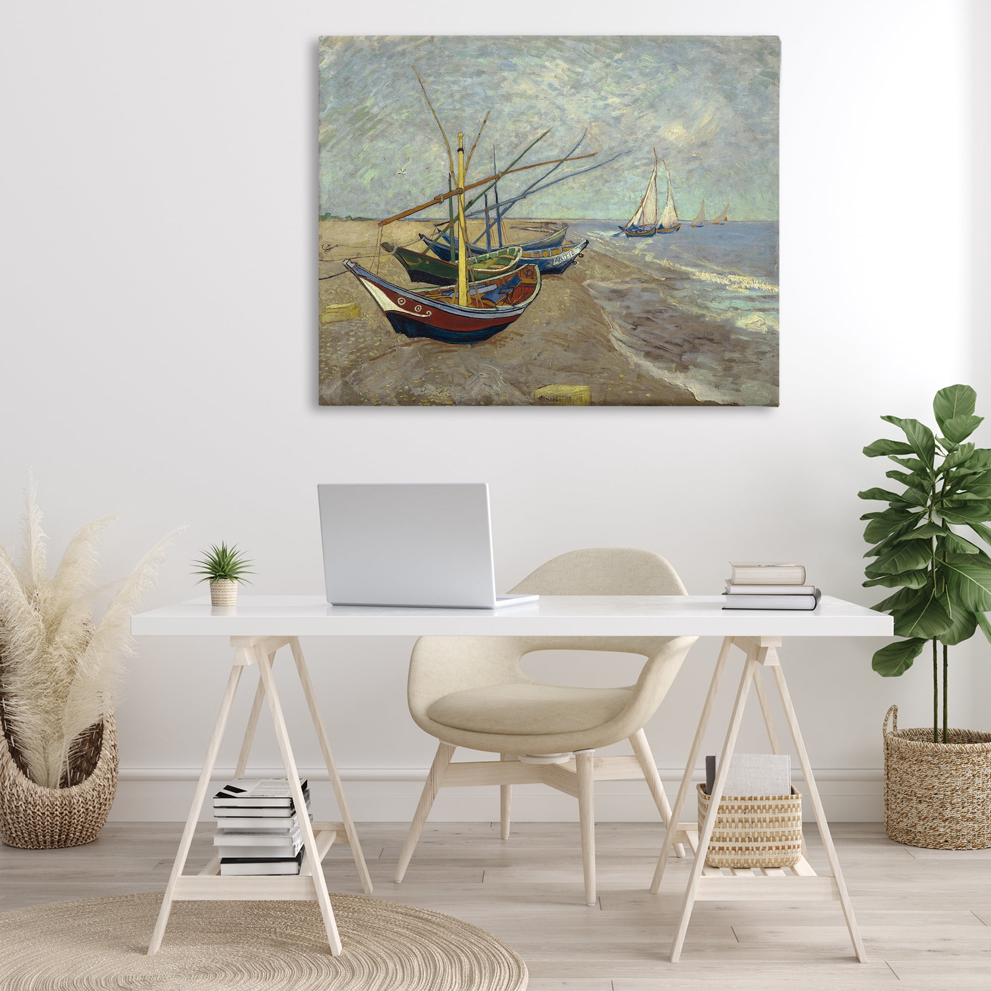 Stupell Industries Classic Fishing Boats on Beach Nautical & Beach Painting Wrapped Canvas Art Print Wall Art, 48 x 36