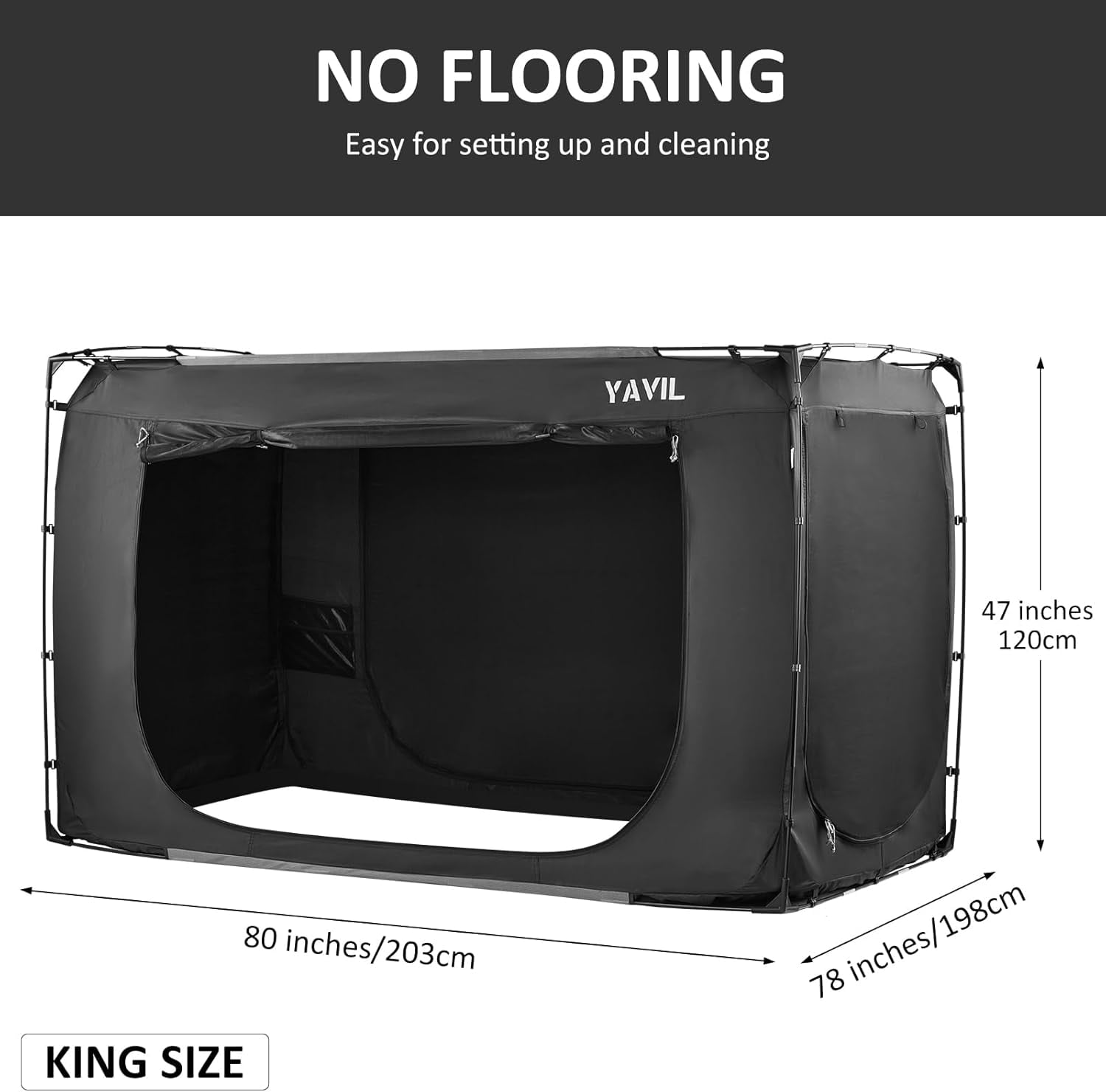 YAVIL King Size Bed Tent Bed Canopy, Portable Sleep Tents Dream Tents Indoor for Kids and Adult, Blackout 93% Breathable Privacy with Three Doors