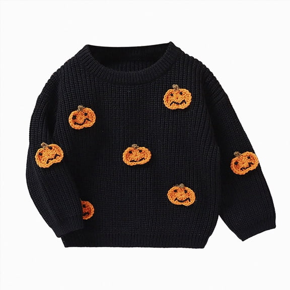 Gvdentm Toddler Boy Girl Halloween Pumpkin Sweater Warm Pullover Sweatshirt Knitwear Knitted Fall Winter Baby Clothes Black,9-12 Months