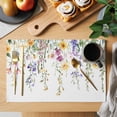 thumbnail image 2 of Spring Floral Placemats Set of 8, Watercolor Yellow Purple Flowers Green Leaf Rustic Non-Slip Place Mats Washable Table Mats for Kitchen Dining Table Decorations Indoor/Outdoor, 2 of 9