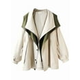 thumbnail image 3 of Female'S Hooded Trench Coat Lapel Button Down Jacket Color Block Mid-Length Windbreaker Apricot S, 3 of 6