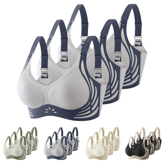 LOVZFMLL 3 Pack Sports Bras for Women Breathable Comfort Soft Push Up Bras Full Coverage Padded Bra Seamless Everyday Bralettes G M